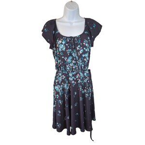 Lauren Conrad Womens Fit Flare Mini Dress XS Floral Blue Tie Waist Cottagecore